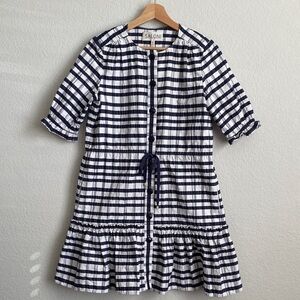 SALONI Billie Checked Button Ruffle Cotton Mini Dress Size 2